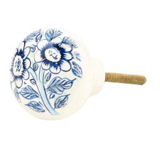 Blue Floral Hand Painted Kashmiri Indian Cabinet Knobs